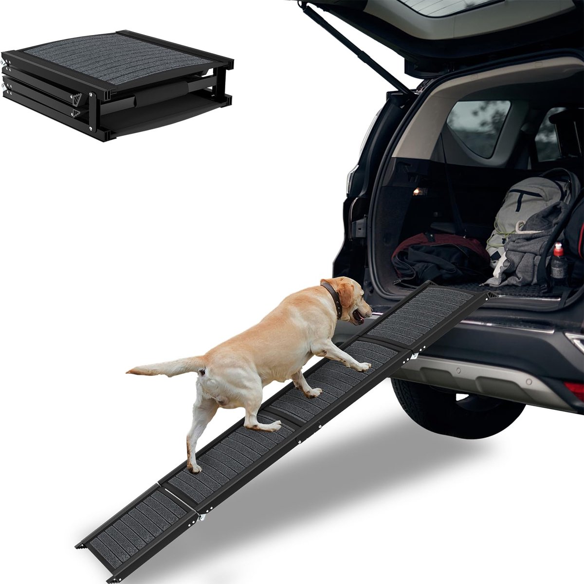 Hondenloopplank - Hondentrap - Loopplank Hond - Inklapbaar - Voor Honden tot 110 Kilo - hondentrap met antislip tapijtoppervlak- Geschikt voor Auto - Zwart