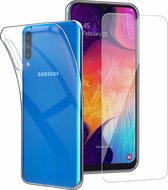 Ntech Hoesje Geschikt Voor Samsung Galaxy A50 TPU transparant hoesje + Glazen Screenprotector - Case-Friendly