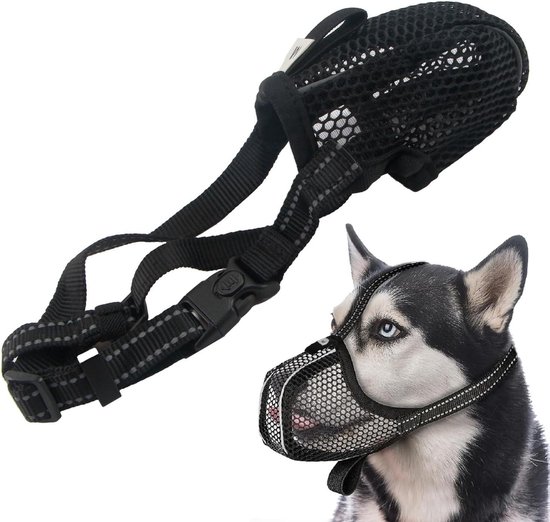 WPPQWP Muilkorf voor honden, muilkorf voor grote, middelgrote en kleine honden, zacht netmasker, maakt hijgen en drinken, stelt bijten, blaffen en eten aan, instelbare lengte (L