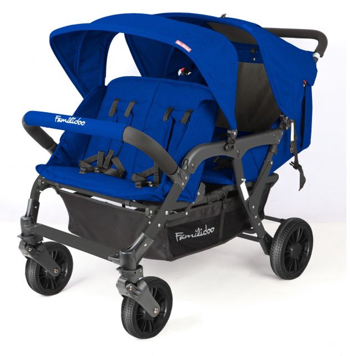 Familidoo Lidoo Lite Arctic Buggy 4 zits Geschikt voor 2 newborn baby's - Compact (77 cm) -inclusief regenhoes - Perfect voor Gastouders & Kinderdagverblijven- Full Blue