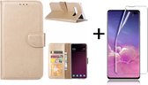 Ntech Hoesje Geschikt Voor Samsung Galaxy S10 Plus Book Hoesje Goud + Folie creenprotector
