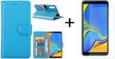 Ntech Samsung Galaxy A7 2018 Turquoise BookType Hoesje & opbergvakjes + Glazen Screenprotector