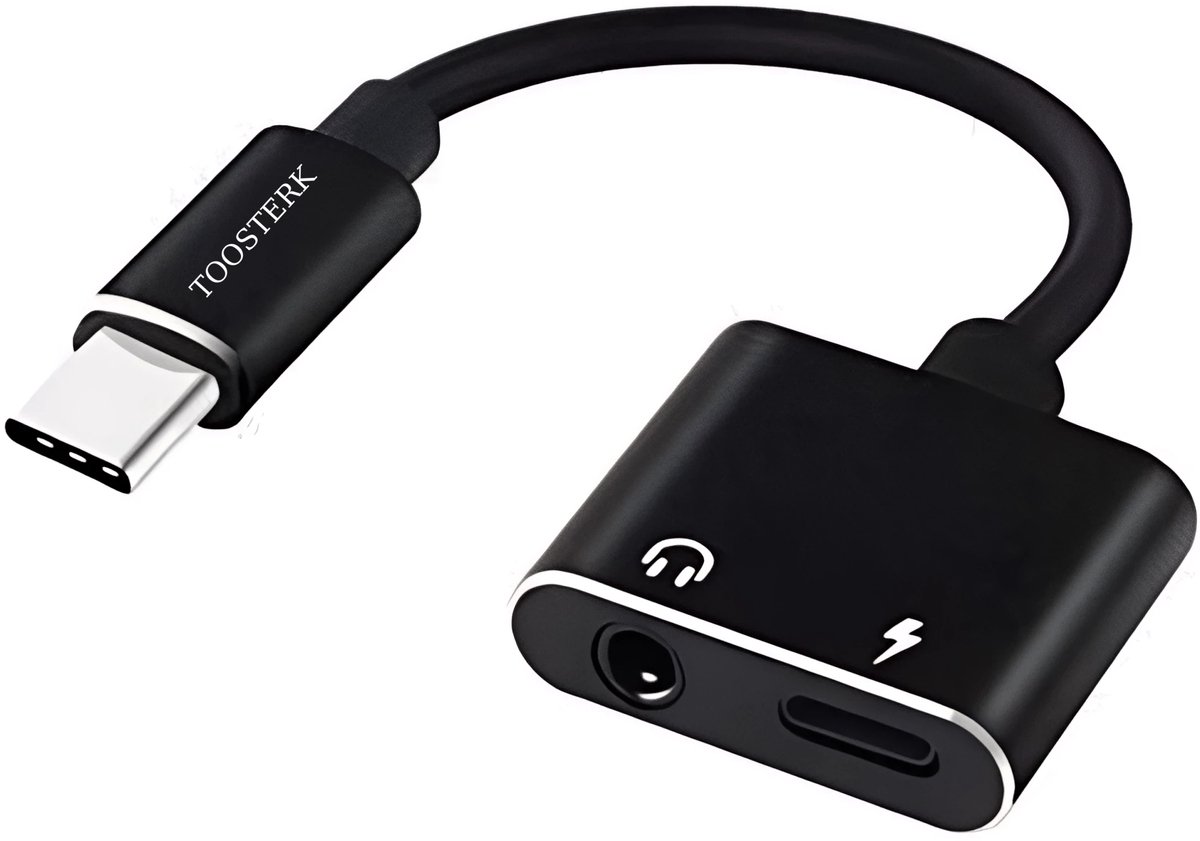 Image of 2-in-1 Type-C Adapter – USB-C naar 3.5mm Jack & Oplaadpoort – Zwart – Geschikt voor Samsung en iphone