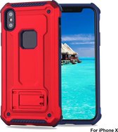 Ntech hoesje Geschikt voor iPhone X / Xs - Armor hoesje met Kickstand - Rood