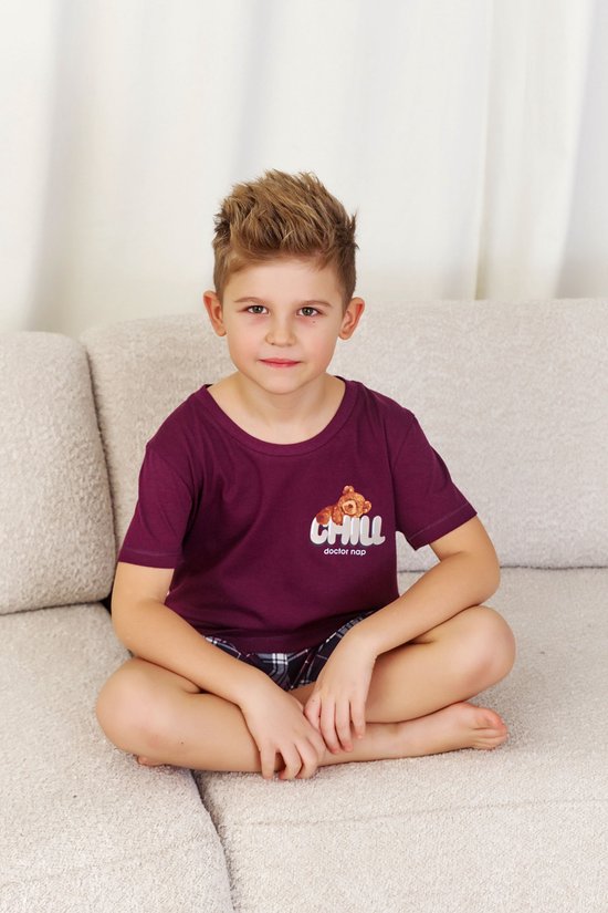 Doctor Nap Coton Pyjama Filles Garçons | Pyjama de famille assorti | Short à manches courtes Pyjama short | Bourgogne frais PDU.7202 134 / 140