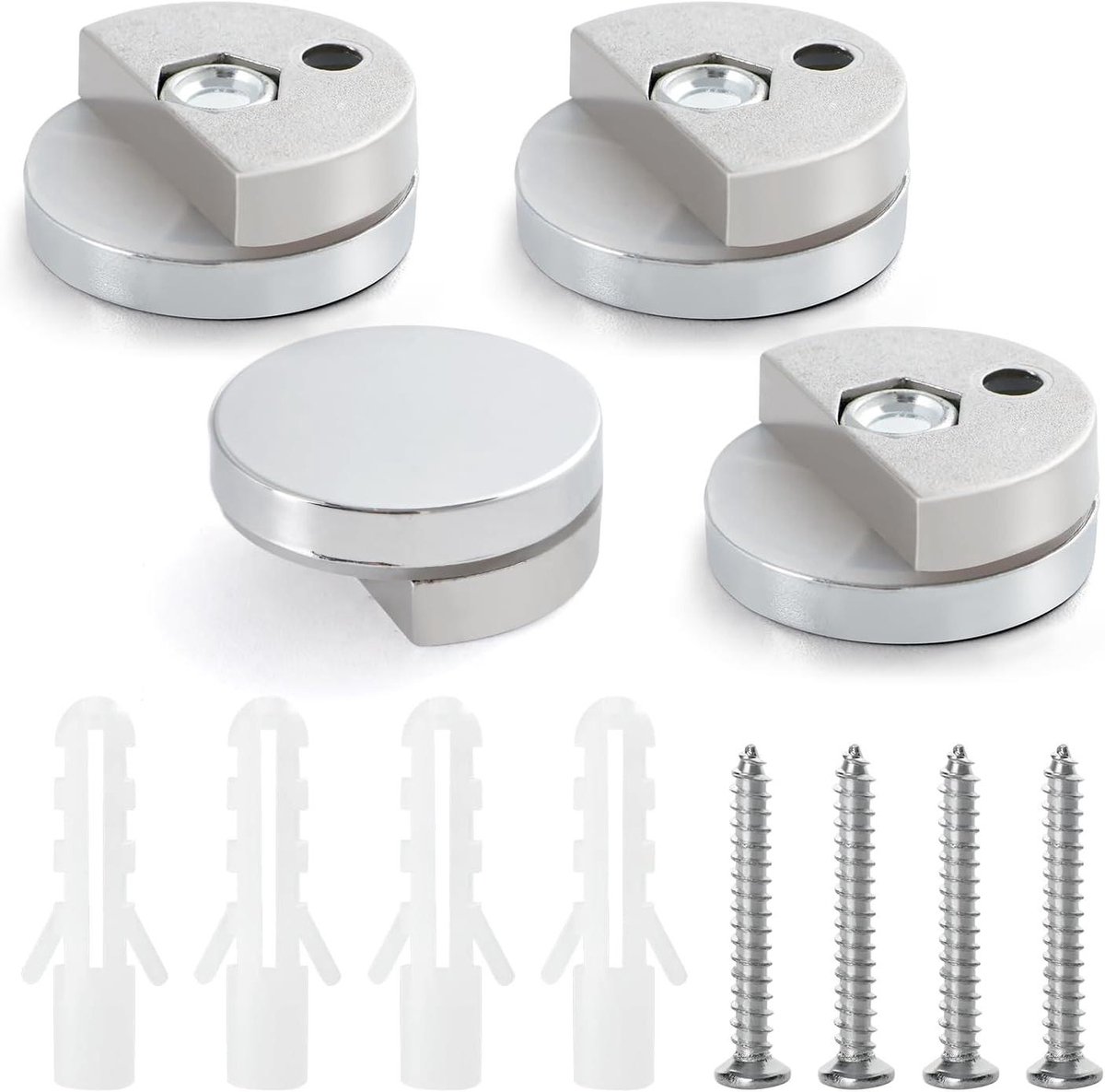 Image of 3-5 mm Spiegelclips - Ronde Glasklem - Badkamerspiegelclips - Zinklegering Glasclip met Pluggen en Schroeven - Voor 3-5 mm Dikke Spiegel en Glas - 4 Stuks