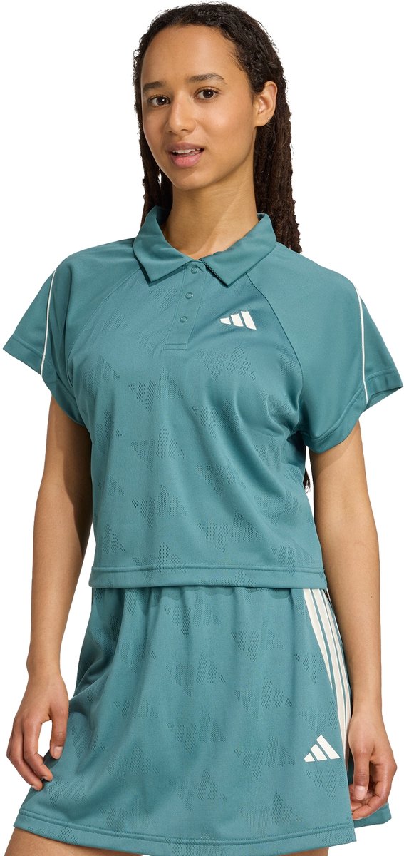 Adidas Sportswear Stadium 3-Stripes Tennis Inspired Jacquard Polo T-Shirt Dames Groen