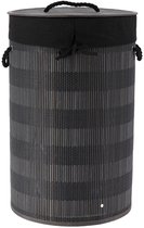 Panier à linge Tendance Rustic avec couvercle en rotin - Noir/Gris - Rond - Coton/Bambou - 67 litres - 35 x 35 x 55 cm