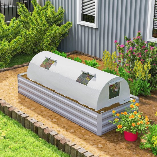 Outsunny Foliekas, Kas, Kweekkas met twee deuren, Winddichte Tomatenkas met zijraam, UV-bescherming voor de tuin, PE, Groen, 200 x 80 x 200 cm Outsunny Foliekas, Kas, Kweekkas met twee deuren, Winddichte Tomatenkas met zijraam, UV-bescherming voor de tuin, PE, Groen, 200 x 80 x 200 cm
