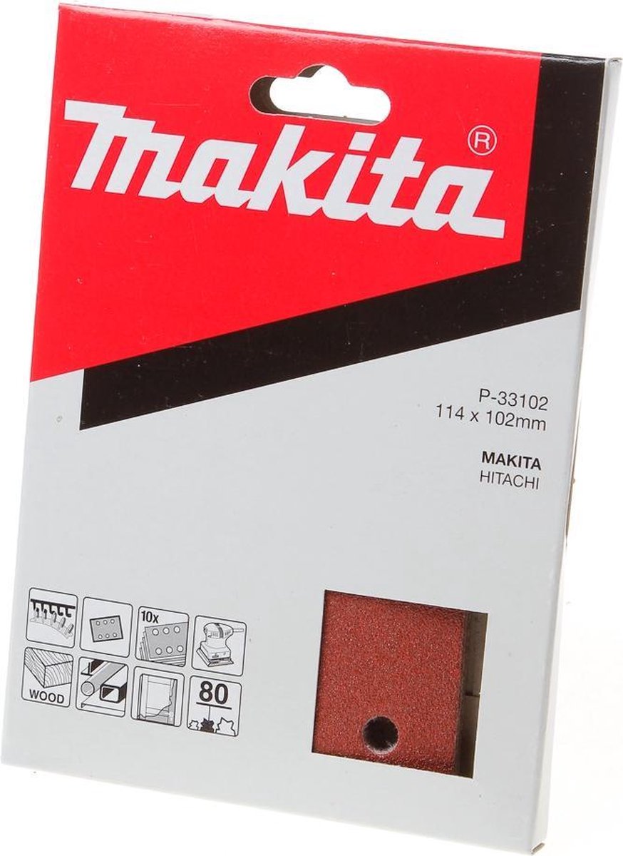 Makita P-33102 Vlak schuurvel 114x102mm K80 Red Velcro 10stuks - Makita