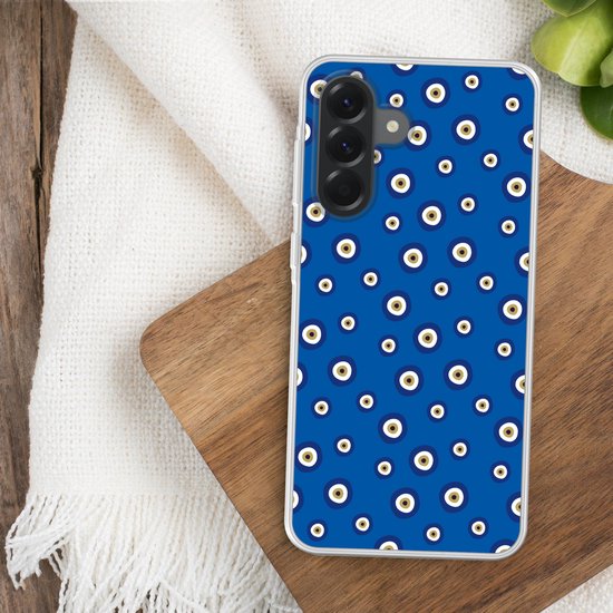 Coque de téléphone compatible avec Samsung Galaxy A56 - Motif œil maléfique grec - Blauw - Coque en Siliconen