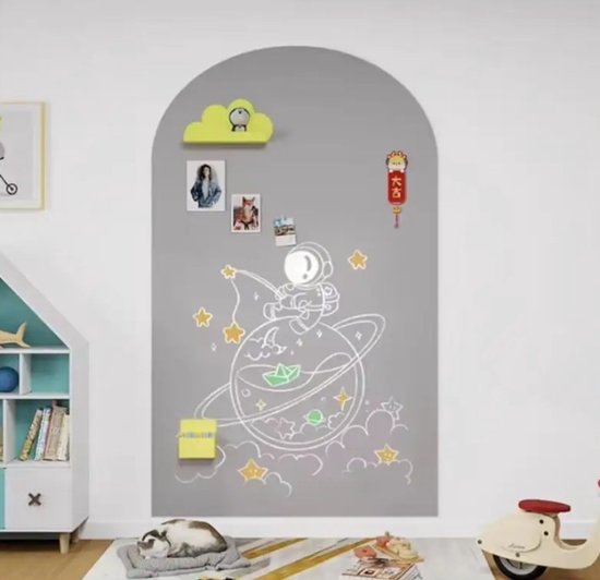 LiasToys® - Muursticker magneet met krijtbord functie - 100x80 - magneet sticker - magneetbord - grijs - magnetische muursticker - kinderkamer