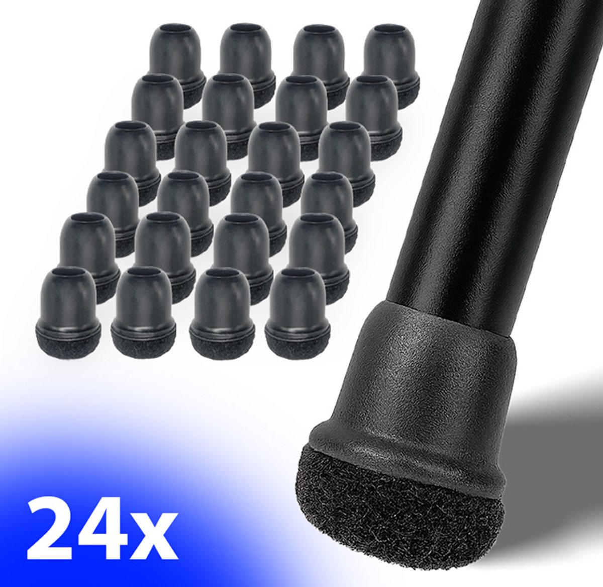 FSW-Products - Stoelpootdoppen voor Ronde Stoelpoten 14-20mm - Stoelpoot Beschermers met Zwart Vilt - Antikras Viltjes - Vloerbeschermers - 24 Stuks