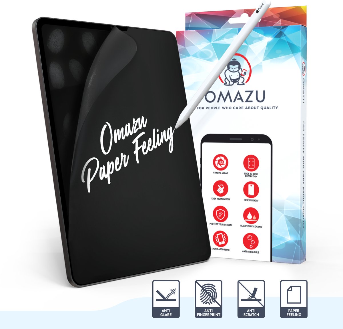 OMAZU Paperfeeling screenprotector, geschikt voor Samsung Galaxy Tab S10 FE Plus - Teken en schrijf op je Tablet - Anti Reflectie - Anti Fingerprint-Anti Kras