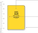 Diagram van een geel notitieboek nr. 374-M naast een liniaal voor schaalvergroting.