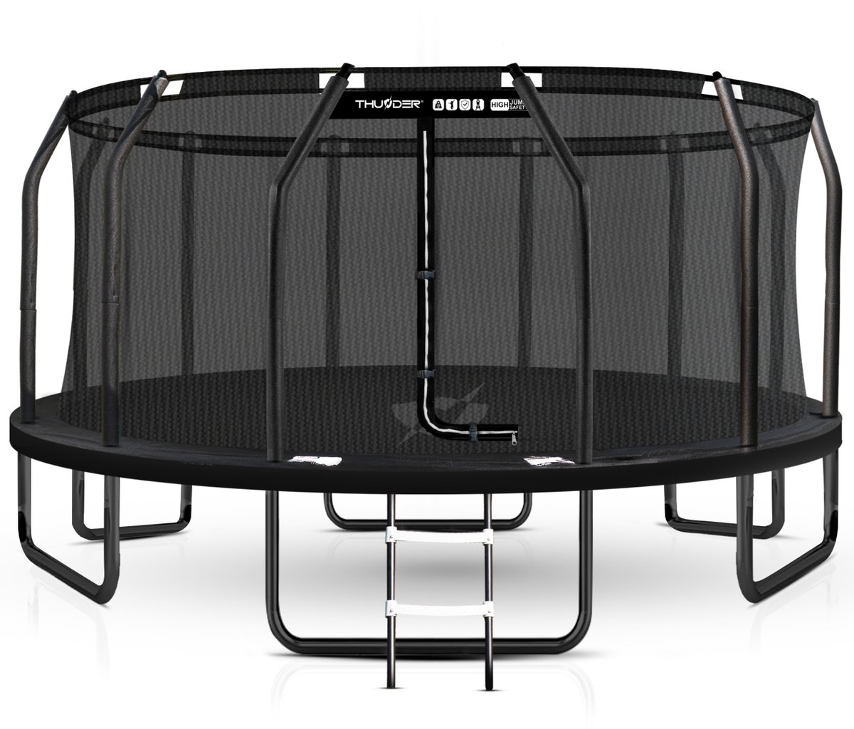 Thunder Trampoline 488 cm – Ronde Tuintrampoline – Max. 150 kg – Met Ladder – Zwart