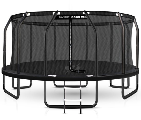 Thunder Trampoline 488 cm – Ronde Tuintrampoline – Max. 150 kg – Met Ladder – Zwart