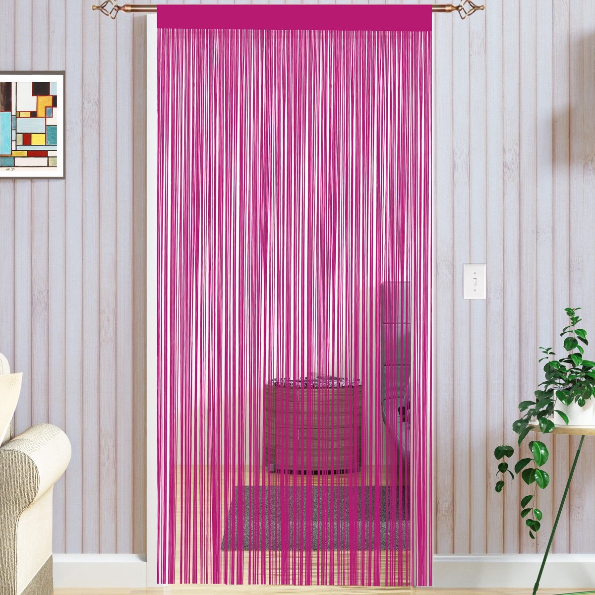 Unyqoos Draadgordijn voor Deur met Insectenbescherming en Decoratieve Functie voor Balkon en Terras 90x200 roze