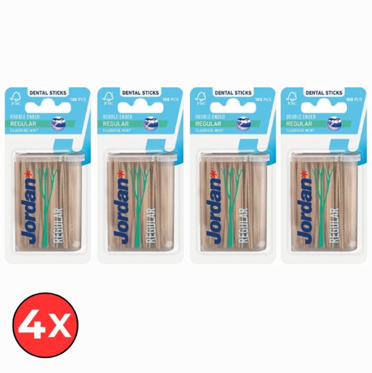 Jordan Tandenstokers Double Ended Regular - 4 x 100 stuks - Fluoride Mint