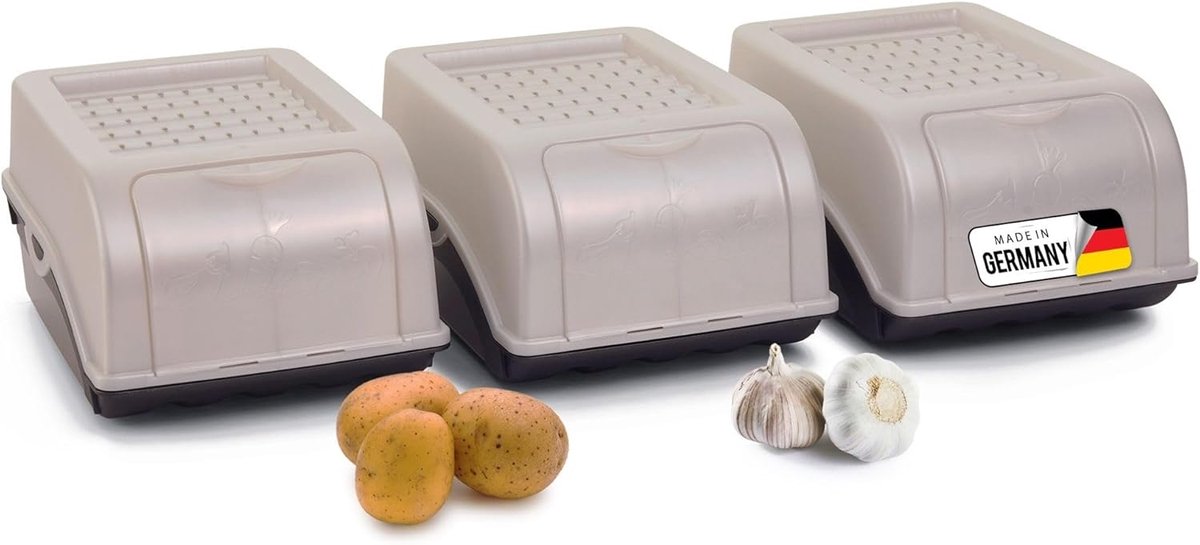 Aardappelbewaardoos | 3x klein 3,5L | PARELMOER Wit | Uiendoos | Groentebox stapelbare aardappelbox uienopslag aardappelmand fruitcontainer aardappelbox voedselopslagcontainer wortels