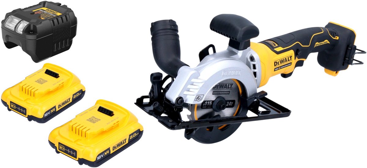 DeWalt DCS 571 D2 accucirkelzaag 18 V 115 mm borstelloos + 2x accu 2.0 Ah + lader