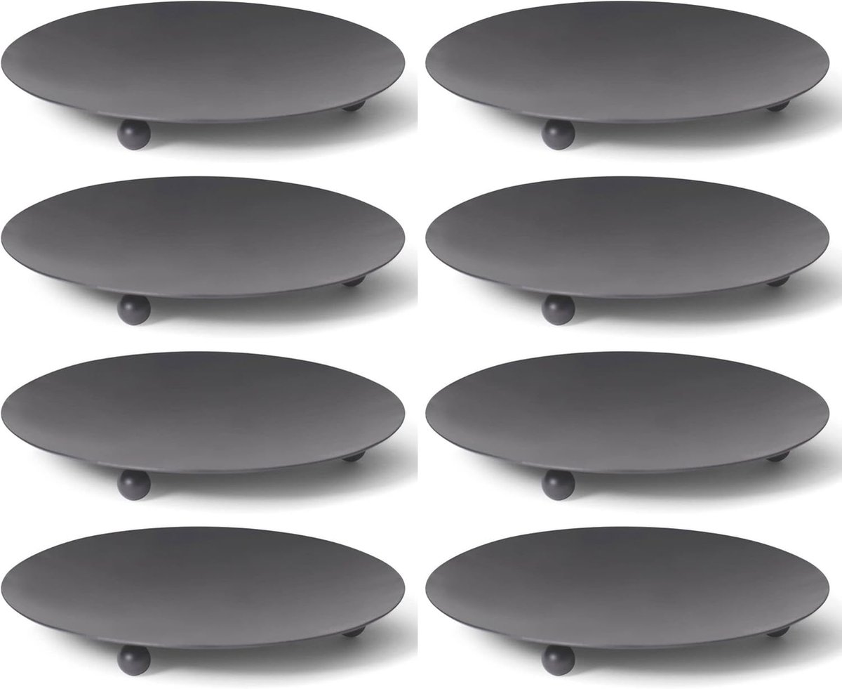 Set van 8 kaarsenborden 3 voet ZWART 7,5 cm kaarsenhouder voor pilaarkaarsen waxinelichten kaarsenhouder decoratief bord ronde tafeldecoratie kaarsenspeld metaal Adventskrans kaarsenhouder