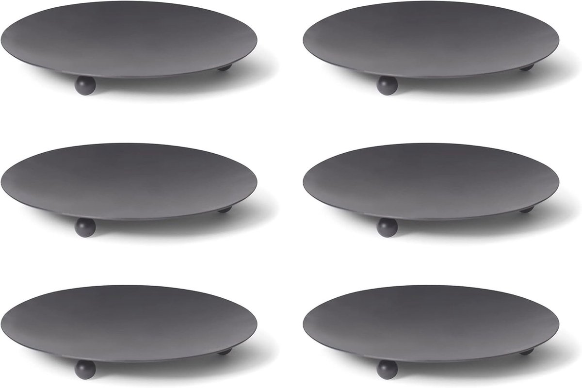 6x kaarsenhouders 3 voet ZWART 7,5 cm kaarsenplaat kaarsenhouder decoratief bord ronde tafeldecoratie voor pilaarkaarsen waxinelichtjes kaarspin metaal Kerstmis Adventskrans kaarsenhouder