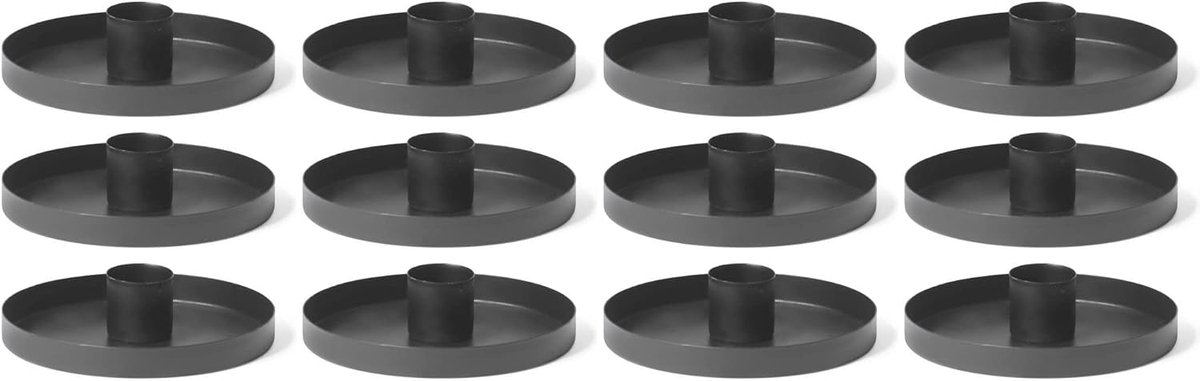 Novaliv Set van 12 kaarsenhouders, 6 cm metaal, rond, tafelkaarsen, mat ZWART, kaarsenhouder, Adventskrans, scandic chic, kerstversiering, kaarsenhouder, kaarsenstoker, kaarsenbord, decoratieve schaal, kerst