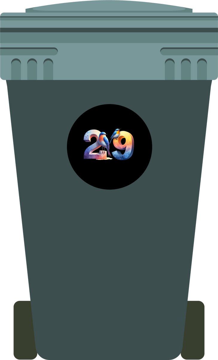 Klikosticker (1 set van 2 stickers) vogels diameter 35cm - met huisnummer - zelfklevend - containersticker - afvalbaksticker