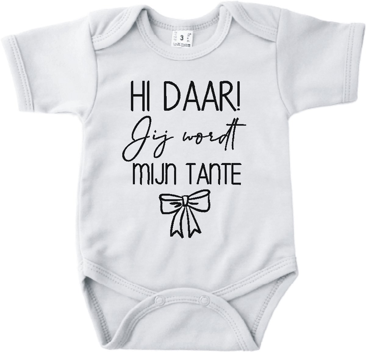 Baby romper met tekst zwangerschap aankondiging | Hi daar jij wordt mijn tante met strik wit | korte mouw | maat 56 cadeautje zwangerschap aankondiging tante bekendmaking | Cadeautje 100% katoen.