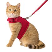 Zootic kattentuigje met looplijn - Kattenharnas rood maat M - Halsomvang 18-24cm & Borstomvang 28-32cm