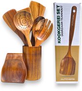 Ensemble de spatules en teck Dutchers® 8 pièces - Spatules en bois incl. support - Eco - Louches - Cuillère de service - Cuillère de Cuisine - Batterie de cuisine - Spatule wok - Ustensiles de cuisine - Accessoires de cuisine
