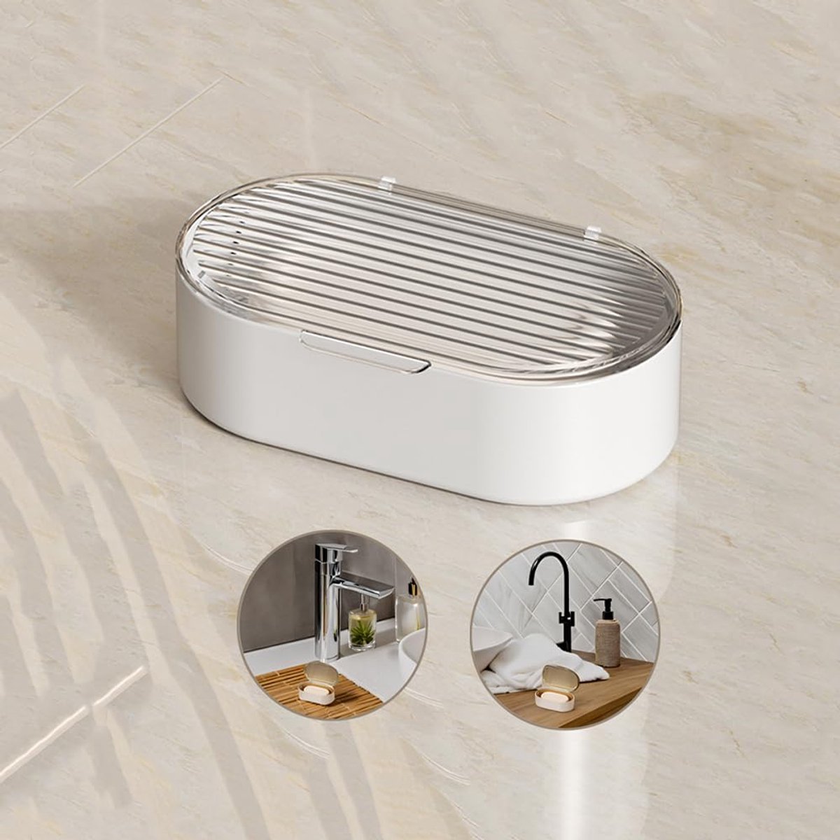 Ibenzoa® Transparante Dubbellaagse Zeephouder met Afvoer en Deksel voor Badkamer en Keuken