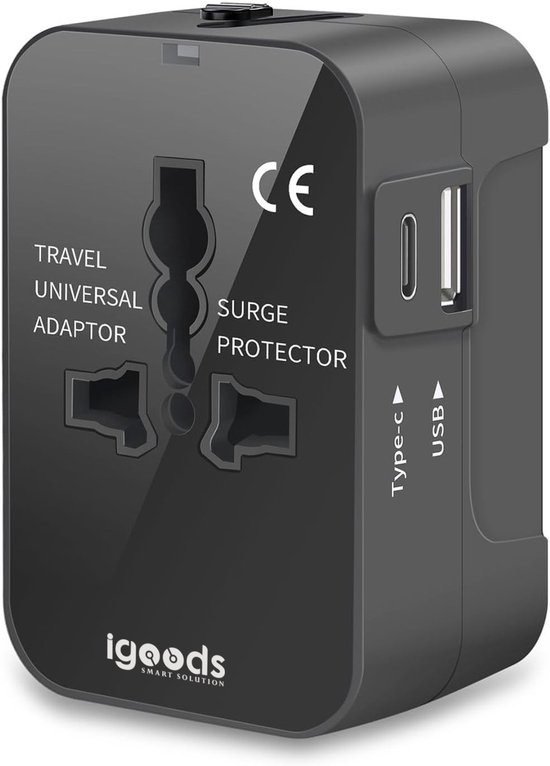 Igoods Universele Wereldstekker - Reisadapter - Reisstekker - Internationale Plug - Travel Adapter - Zwart