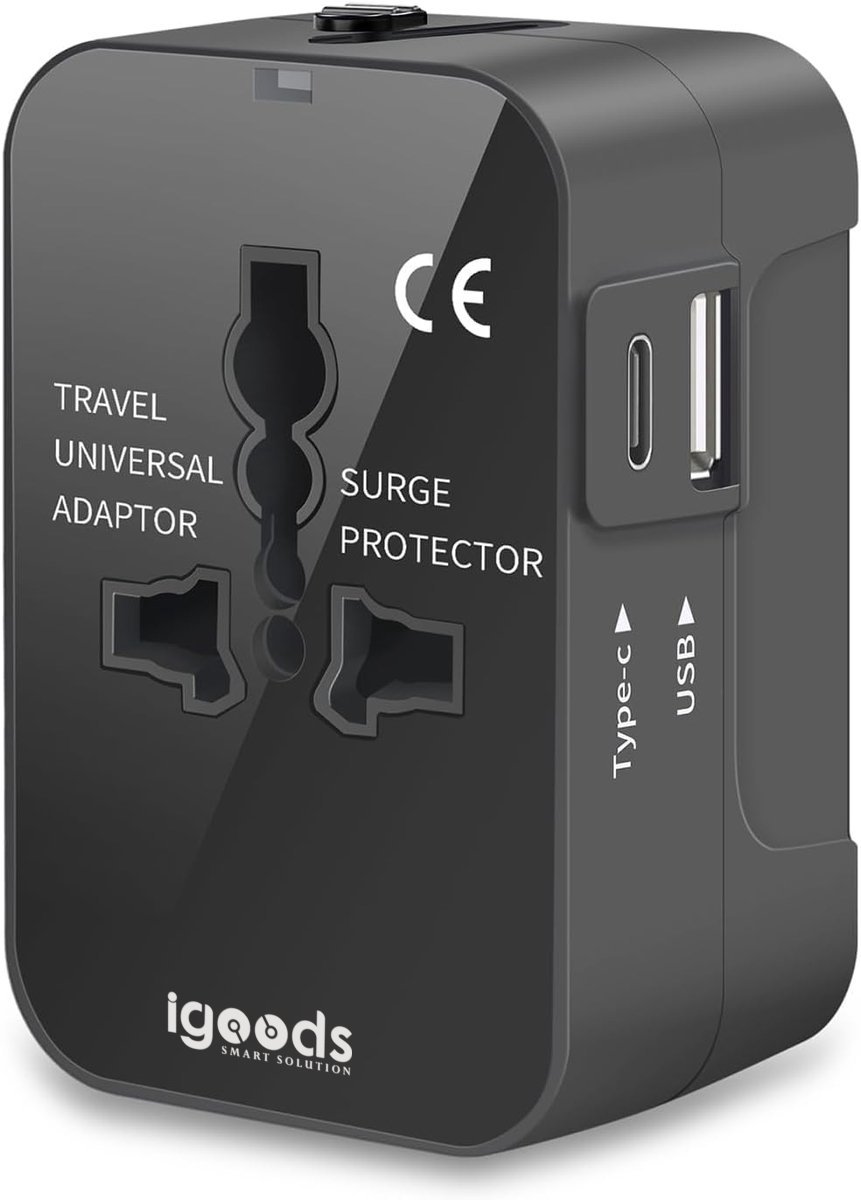 Igoods Universele Wereldstekker - Reisadapter - Reisstekker - Internationale Plug - Travel Adapter - Zwart