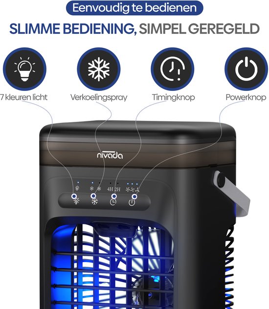 NIVADA Mini Airco F25 - Aircooler - 1000 mL - Koelspray - Verlichtingsfuncties - Multistand - Incl. 2 Coolpacks