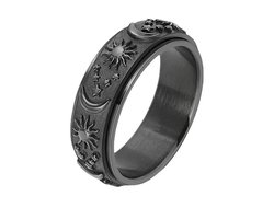 NEFET® - Anxiety ring - Fidget Ring - (Zon & Maan) - Roestvrij Staal - Maat 18 - Zwart - Dames - ideale geschenk - Cadeautjes Accessoires - Trendy