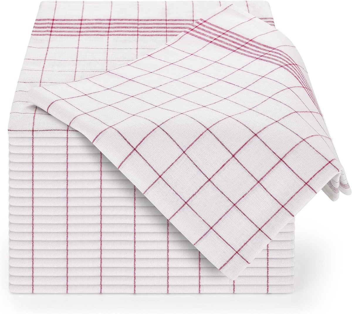 Famanu - Premium Theedoeken Set – Set van 5-50 x 70 cm – Gestreepte Theedoek – Rood Gestreept