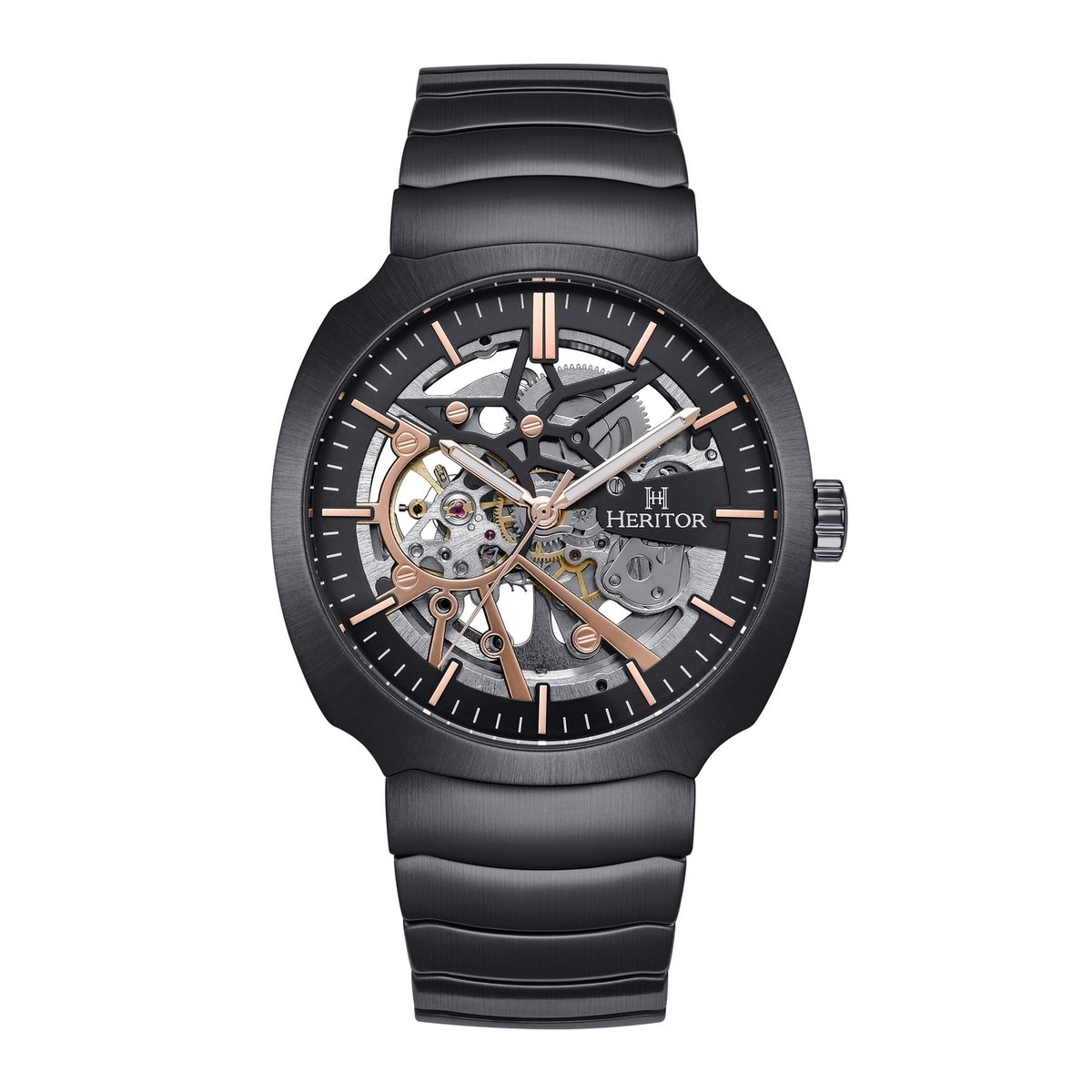 Heritor Automatic Magnus horloge met roestvrijstalen band - brons-roségoud