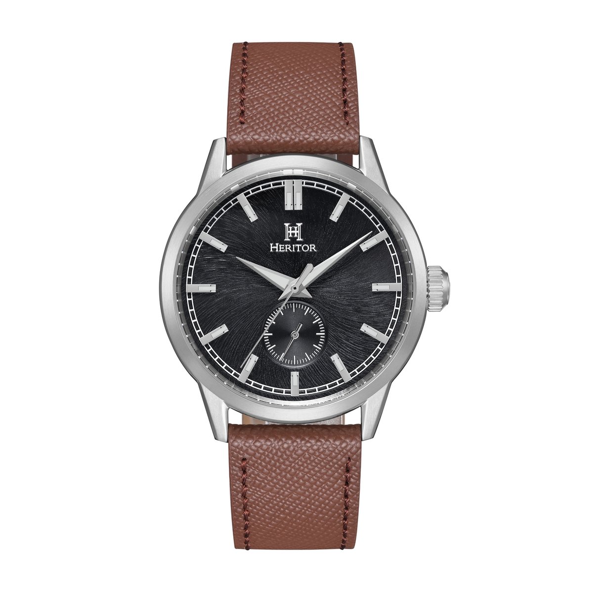 Heritor Automatic Argento horloge met leren band - zwart-zilver-bruin