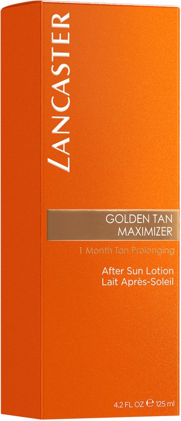 Lancaster Golden Tan Maximizer After Sun Lotion 125 ml in oranje kartonnen verpakking.