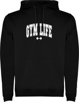 Zwarte unisex hoodie met “ Kleurrijke Gym Life – Op naar de Gym – Bodybuilden – Dumbell - Sport – Zet Door – Niet opgeven “ Print Full Color merk Roly maat L