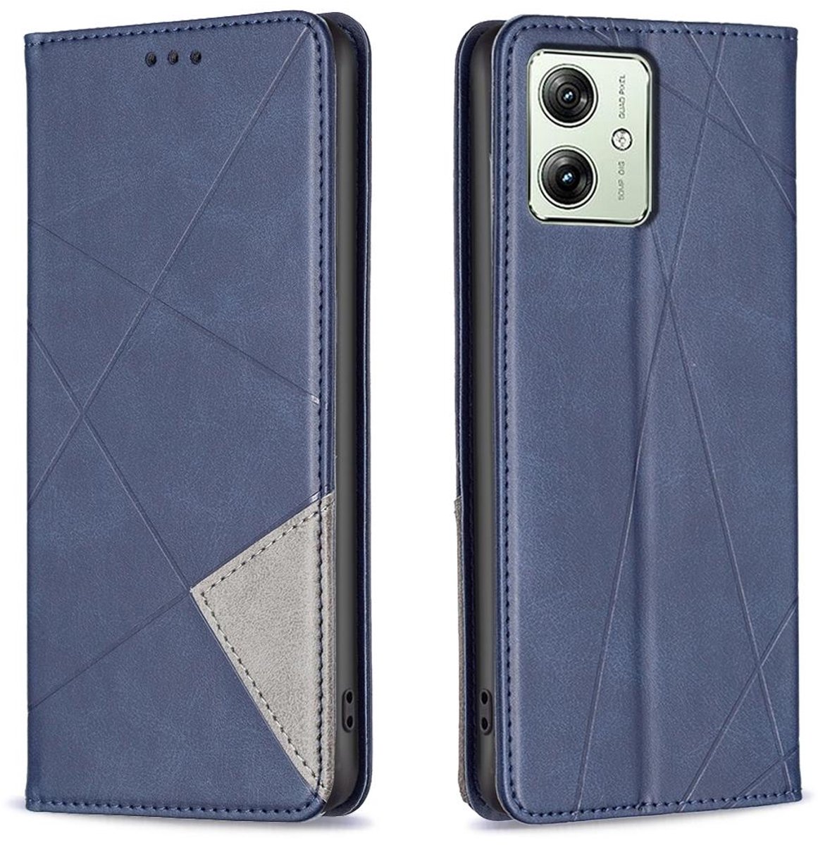 Mobigear Telefoonhoesje geschikt voor Motorola Moto G54 Hoesje | Mobigear Rhombus Slim Bookcase | Pasjeshouder voor 2 Pasjes | Telefoonhoesje voor Pinpas / OV Kaart / Rijbewijs - Blauw