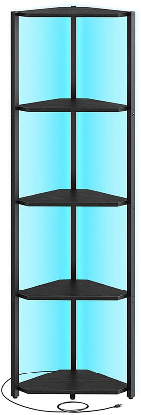Furinno 5-traps hoekdisplay multifunctioneel rek, hout, French Oak Grey/Black, 29,46 x 29,46 x 146,56 cm