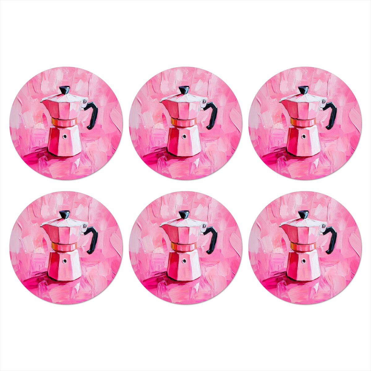 Onderzetters voor glazen - Rond - Roze - Verf - Coffee - 10x10 cm - Glasonderzetters - 6 stuks