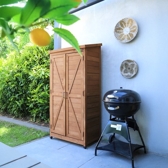 Armoire de rangement en bois AXI Hugo Coffee Brown - Abri de jardin avec toit galvanisé - 3 étagères et base - Bois FSC - Fermeture magnétique - 85x52x174cm