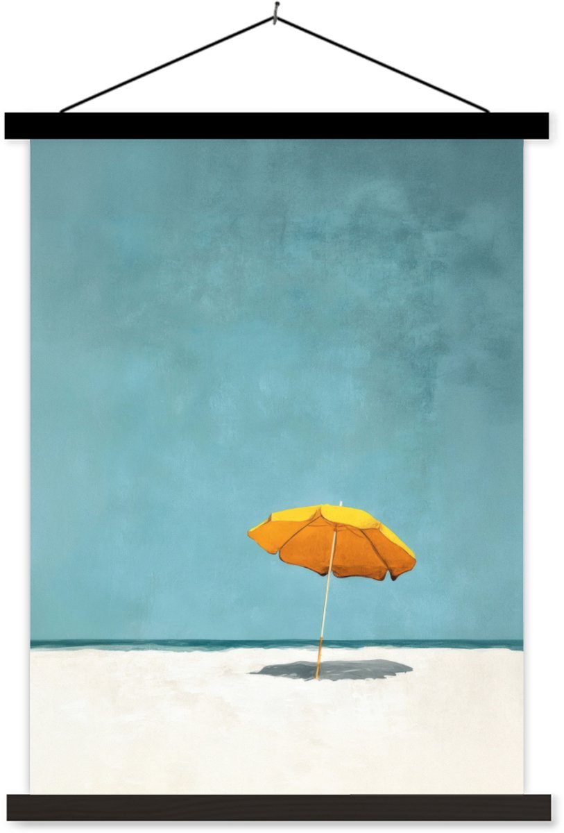 Posterhanger incl. Poster 120x160 cm - Schoolplaat - Parasol - Geel - Strand - Zee - Texti