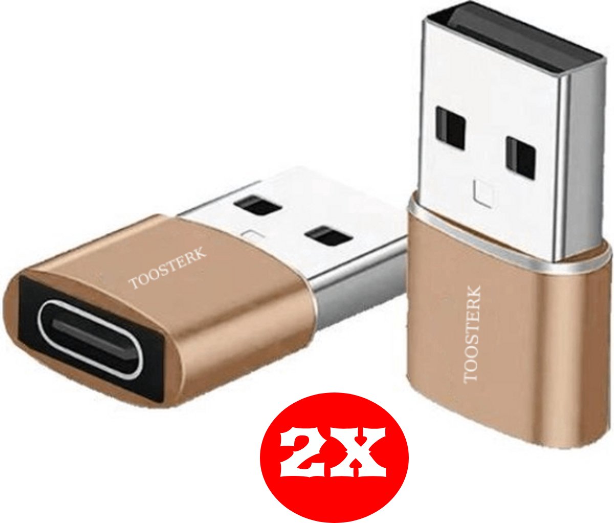 Toosterk USB Type-C Adapter - USB 3.1 Type C Vrouwelijke Converter naar USB 3.0 Type A Male. Ondersteunt gegevensoverdracht met hoge snelheid en opladen |Goud | 2 Stuks
