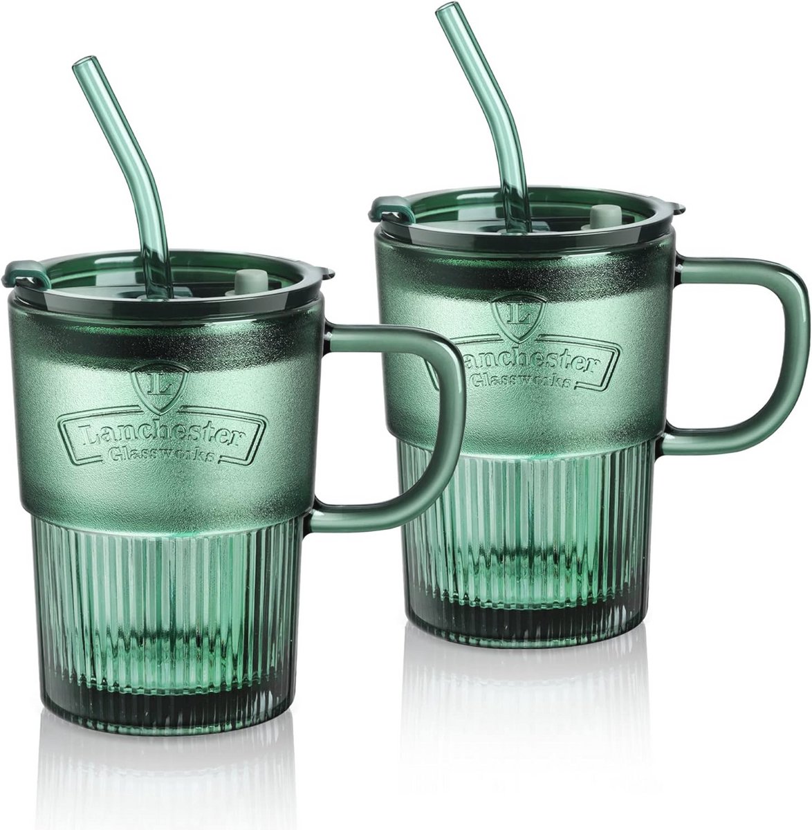 Set van 2 Vaatwasmachinebestendige Glazen Drinkbekers met Deksel en Handvat – Perfect voor IJs Koffie, Milkshakes en Smoothies