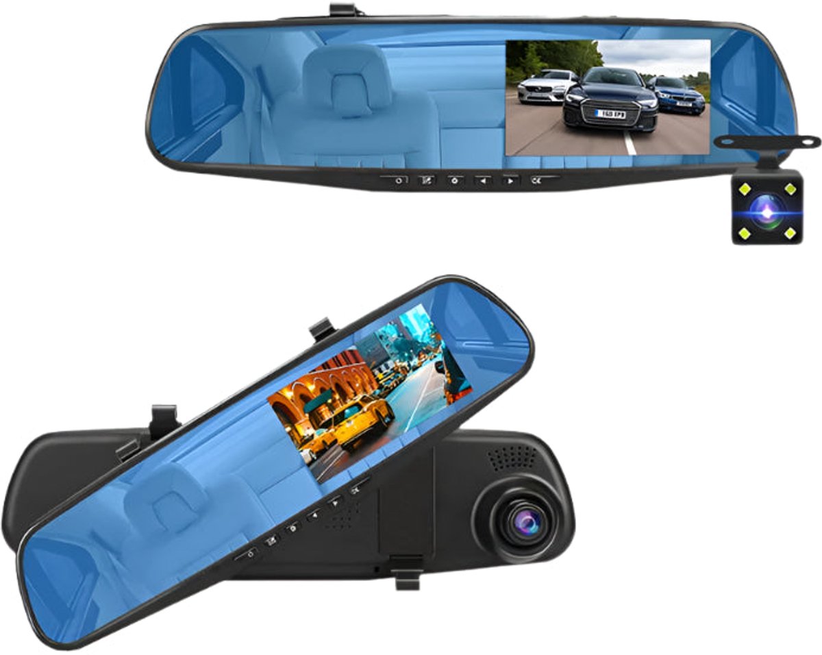 Dashcam voor Auto - Dashcam 4.3 Inch - Full HD 1080P Auto Rij Recorder - Achteruitkijkspiegel DVR - Nachtzicht & Bewegingsdetectie - Zonder Geheugenkaart - Zwart